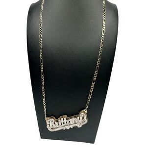 Vintage Sterling Silver “Brittany” Heart Nameplate Necklace Figaro Chain 20”